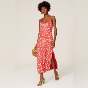 ROAM Red Valencia Slip Dress Size Large red White Floral Crepe